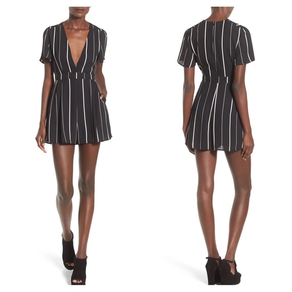 Astr Pants - ASTR Striped Plunge Romper
